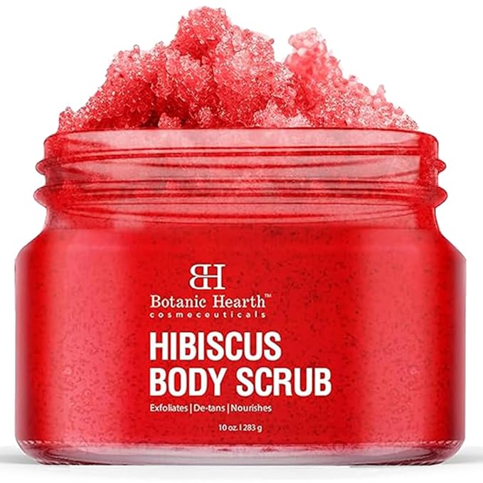 Botanic Hearth Hibiscus Body Scrub Exfoliator | Hydrating Raw Sugar Scrub | Natural Body Scrub For Skin Care, Stretch Marks, Acne & Cellulite, Eczema, Age Spots & Varicose Veins | 10 Oz-VivaGrace Women
