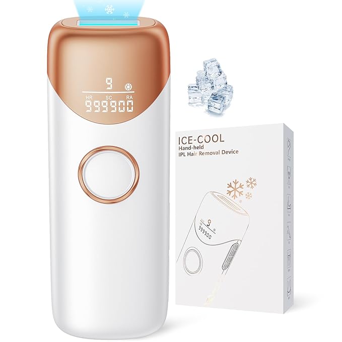 Painless IPL Laser Hair Removal Device with 5℃ Ice Cooling, 3-in-1 Permanent Hair Remover for Women & Men, At-Home Electrolysis Epilator for Face & Body Depilation (Gold)-VivaGrace Women