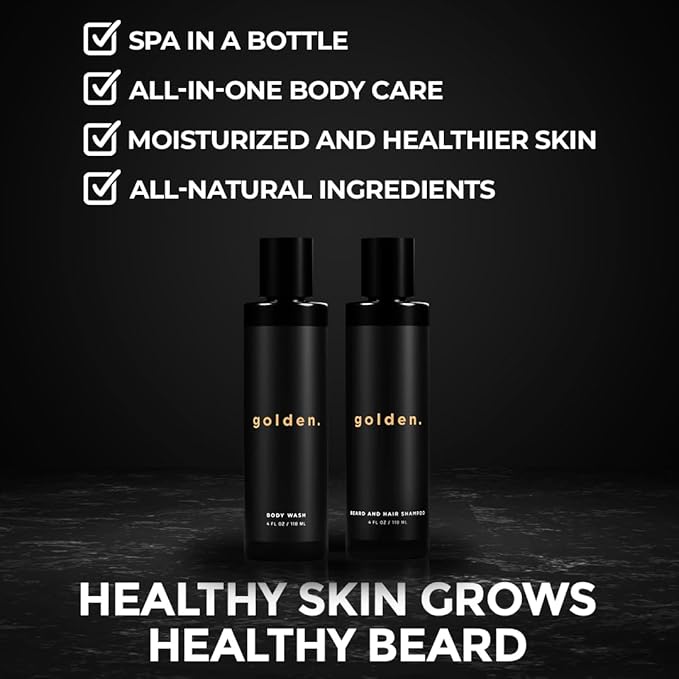 Golden Grooming Co. 3-in-1 Men's Body Wash - Hair & Beard Shampoo - Cleanses, Hydrates, Softens - Body Wash for All Skin Types - Refreshing Scent - 4FL Oz (Pack of 2)-VivaGrace Women