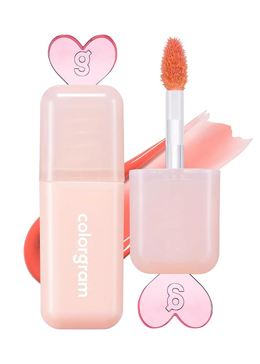 COLORGRAM Juicy Drop Tint 02 Peach Dew | Juicy Lip Gloss, Glowing Lip Stain with Fruity Colors, Buildable & Blendable, Highly Pigmented-VivaGrace Women