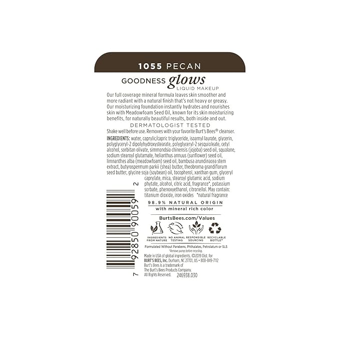 Burt's Bees Goodness Glows Liquid Makeup, Pecan - 1.0 Ounce-VivaGrace Women