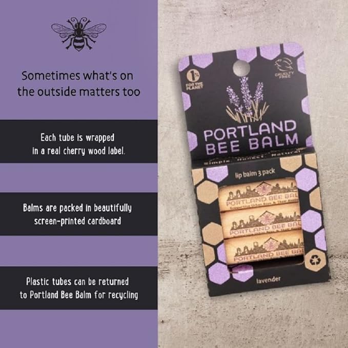 Portland Bee Balm All Natural Handmade Beeswax Based Lip Balm, Lavender 3 Count-VivaGrace Women