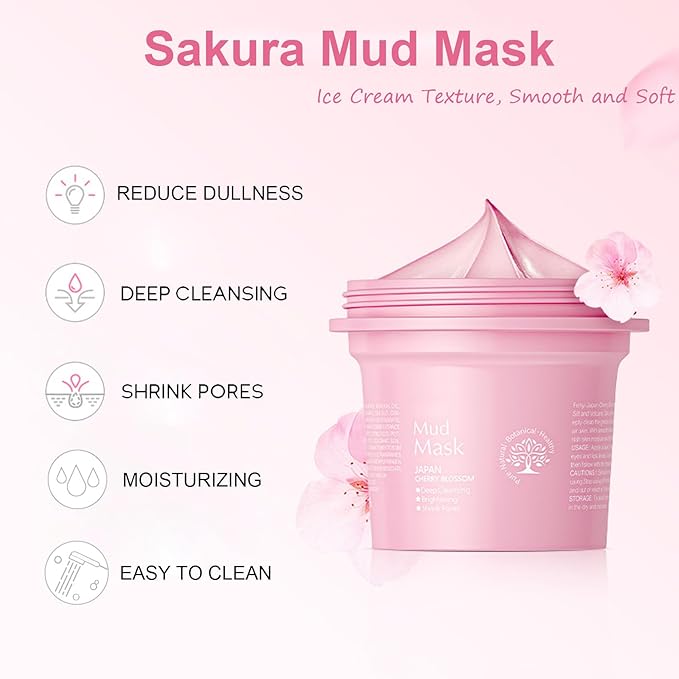 Sakura Skin Care Set, Face Care Sets for Women, 5Pcs Face Moisturizer Set Include Sakura Cream, Sakura Cleanser, Sakura Serum, Sakura Eye Cream, Sakura Mud Mask, Skin Care Gift Set for Teen Girls-VivaGrace Women