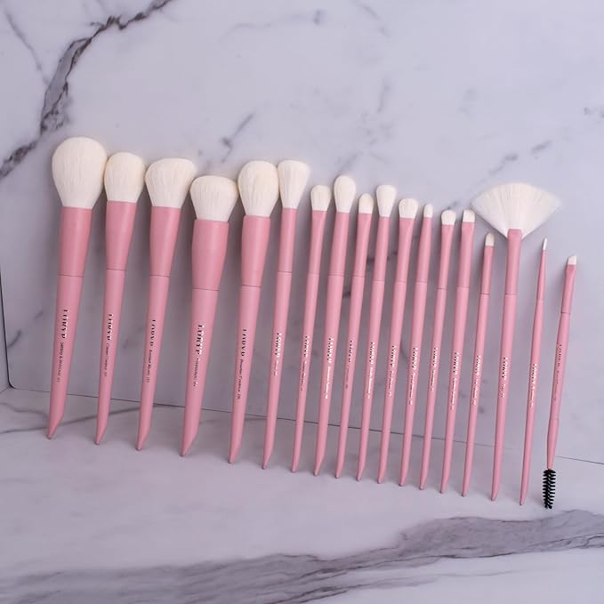 LORYP Makeup Brushes Set Labeled 18 Piece Face and Eye Brush Set Ultra soft hair Foundation, Concealer, Blush, Contour, Blending, Eyeshadow Pink Brush kit-VivaGrace Women