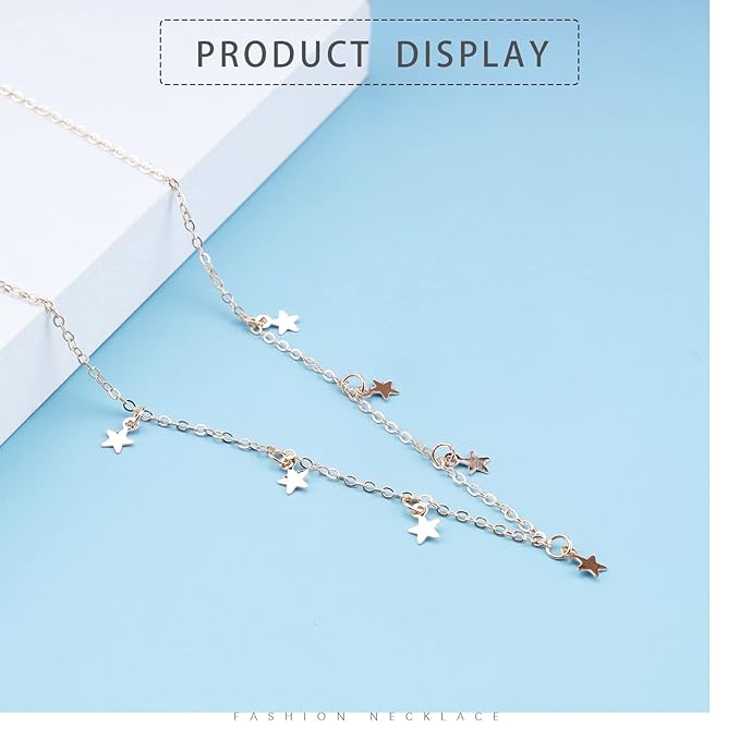 Bohemia Star Necklace Star Dangle Choker Necklace Gold Stars Short Necklace Minimalist Star Tassel Chain Necklace Jewelry for Women and Girls-VivaGrace Women