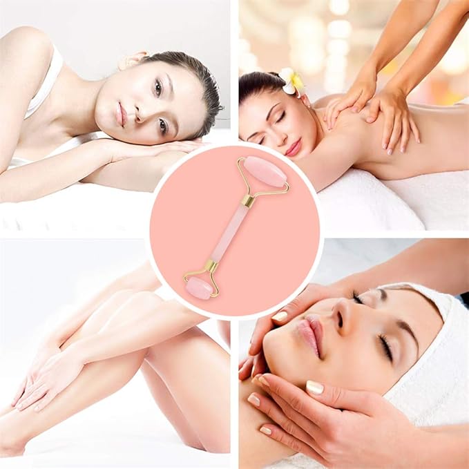 Jade Roller,Rose Quartz Roller for Face,Jade Skincare Tool,Jade Facial Roller,Eye Roller Anti Aging Jade Massager Roller Slimming Healing Chakra Tool A-Rose Quartz (Golden)-VivaGrace Women