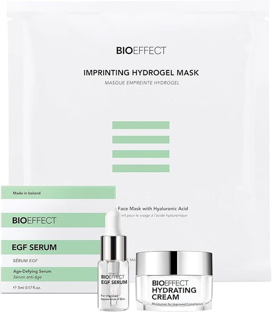 BIOEFFECT EGF Serum Try-Me Mini Sample Skincare Set with Hydrating Cream & Hydrogel Mask, Travel-Size Trio of Growth Factor Anti-Aging Serum, Moisturizer & Soothing Facial Mask-VivaGrace Women