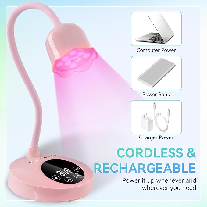 Makartt UV Nail Lamp: Flash Cure lamp UV Light for Gel Nails Polish Luminoza 30W Rechargeable LED Nail Dryer with 4 Timers & Auto Sensor Fast Curing Goosenecks Lamp for Home DIY Manicure (Pink)-VivaGrace Women