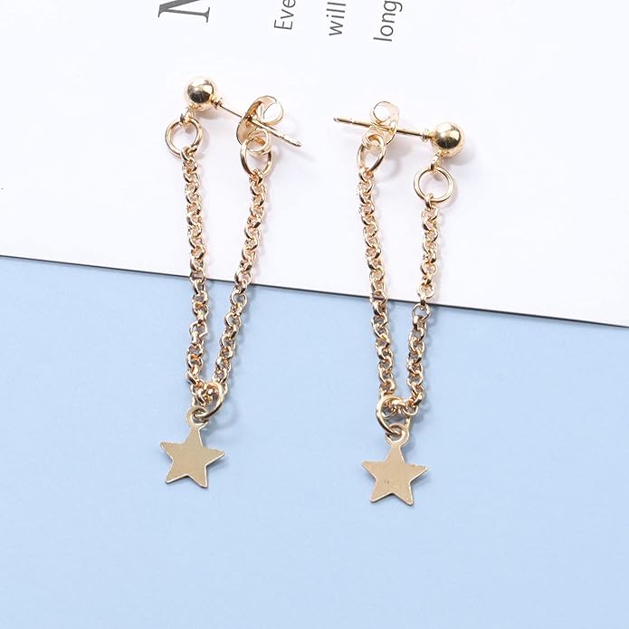 Boho Star Chain Earrings Gold Star Drop Dangle Earrings Drop Chain Star Studs Earrings Personlized Ear Threaders Earrings Jewelry for Women-VivaGrace Women