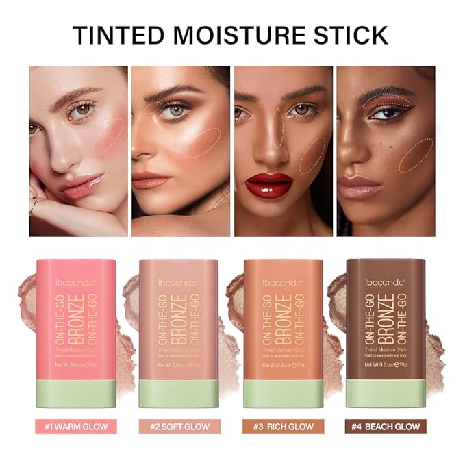 Multi-Use On The Go Bronzer Stick, Cream Contour Stick, Highlight Facial Stick Makeup, Glow Bronzer Stick for Women, Long-lasting Tinted Stick (2# Soft Glow)-VivaGrace Women