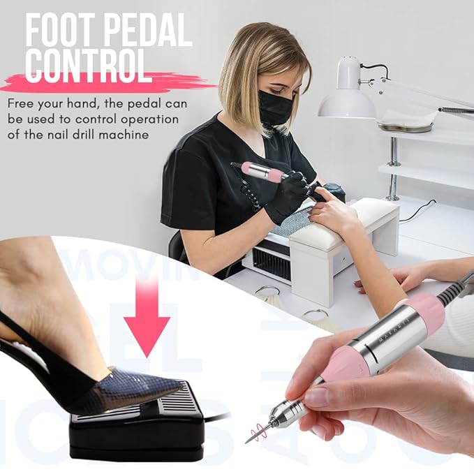 Makartt Nail Drill - Portable Electric Nail File Machine Geneviere E File Pink JD700 Professional 30000RPM Manicure Drill for Acrylic Nails Poly Nail Gel Polish Beauty Gift-VivaGrace Women