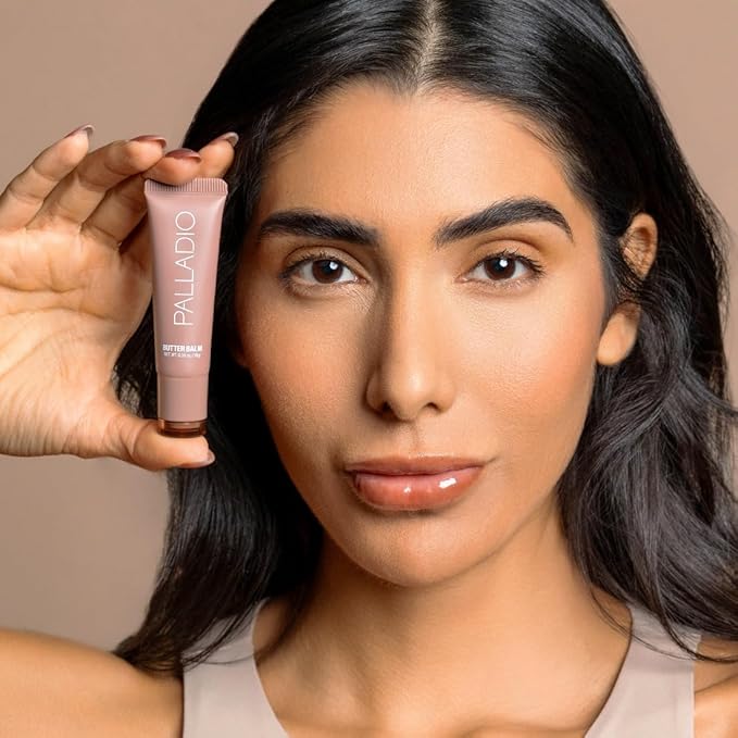 Palladio Butter Balm - Hydrating Lip Balm with Sheer Tint, Aloe, Peptides, Shea Butter, and Vegan Formulation for Instant Moisture, Shine, and Soothing Lip Care, Caramel Glazed-VivaGrace Women