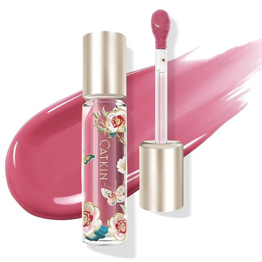 Catkin Lip Plumper Gloss, Tinted Lip Serum with Hyaluronic Acid & Jojoba Oil, Non-sticky Volumizing Hydrating Formula for a High Shine Maximum 3D Look, Plump & Soft Lips 0.12 Fl Oz - C07 Rose Agate-VivaGrace Women