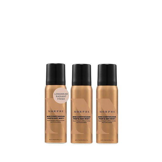 Morphe Mini Continuous Prep & Set Setting Spray - Hydrating Setting Spray for Makeup & Skin Prep - Enriched with Ceramides and Antioxidants for a Radiant Finish (3 Count, 1.3 fl oz)-VivaGrace Women