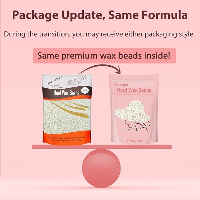 Hard Wax Beads for Hair Removal, Yovanpur Waxing Beane for Brazilian Waxing, Wax Beans for Sensitive Skin, Face Eyebrow Legs At Home Pearl Beads, 300g /bag with 10pcs Sticks(Pearl)-VivaGrace Women