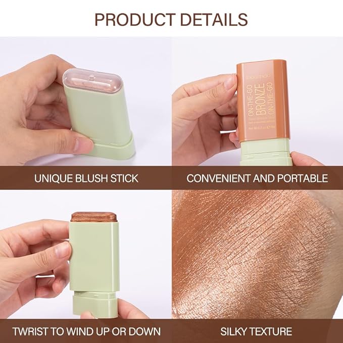 Multi-Use Makeup Bronzer Stick for Effortless Glow - Hydrating Solid Moisturizer with Natural Bronze Tint for Eyes, Lips & Cheeks (#3 Rich Glow)-VivaGrace Women