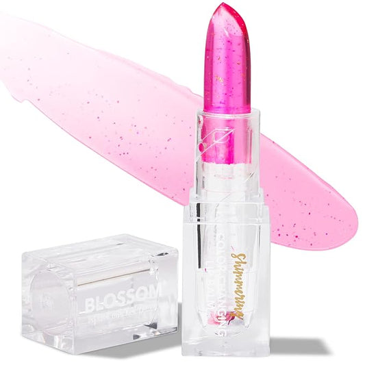 Blossom Moisturizing Color Changing Shimmering Lip Balm Sparkle Lip Stain Tint, Infused with Real Flowers, 3g, Electric Pink-VivaGrace Women