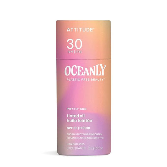 ATTITUDE Oceanly Tinted Oil Stick with SPF 30, EWG Verified, Plastic-Free, Broad Spectrum UVA/UVB Protection with Zinc Oxide, Universal Tint, Unscented, 0.3 Ounce-VivaGrace Women