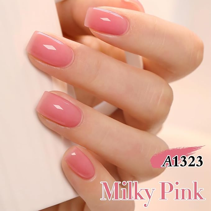 Double Rhythm 0.50 OZ Gel Polish Hema Free Same Color Same Bottle Golden Round Translucent Neutral Natural Milky 15 ML Jelly UV Polish Art DIY at Home (Milky Pink-C1323)