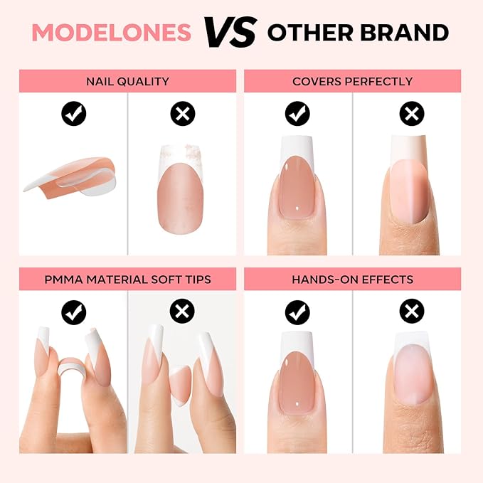 modelones French Tip Press on Nails, 150Pcs Long Square Fake Nails with Nail Box, Deep Nude Gel Nail Tips for Women, Soft Glue-On Nails for Natural Salon Look, DIY Nail Art Kit (15 Sizes)-VivaGrace Women