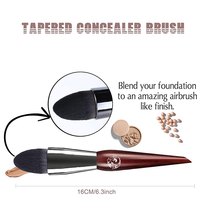 ENERGY Concealer Brush,Tapered Kabuki Foundation Makeup Brush for Under Eye Concealing Blending Liquid Cream Setting Powder Make Up for Full Coverage Cosmetic Applicator Soft Dense Makeup Tool-VivaGrace Women
