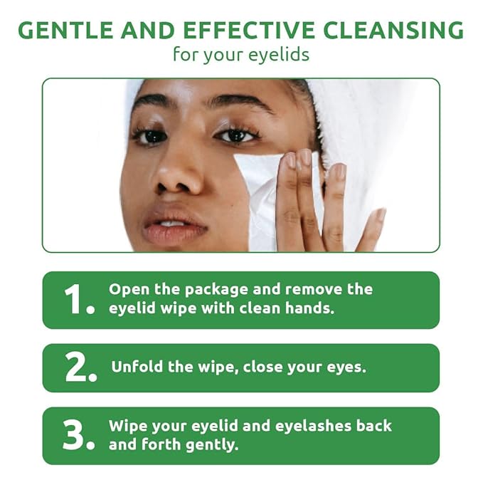 Eyelid Wipes with Tea Tree & Aloe Vera + Steam Eye Mask for Dry Eyes Daily Eyelid Cleanser & Self-Heating Eye Mask for Relaxation & Relief | 30 Eyelid Wipes & 16 Eye Masks