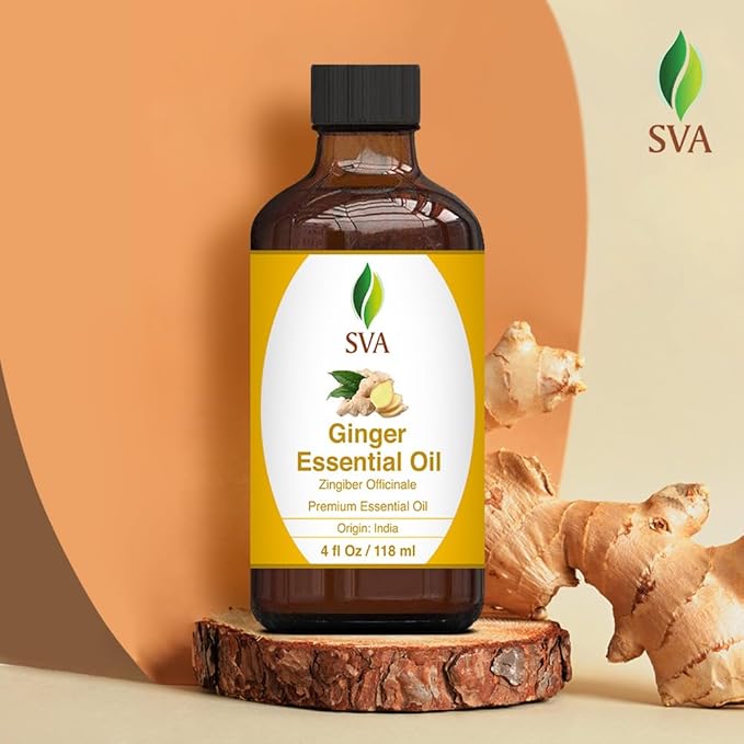 SVA Ginger Essential Oil – 4 Fl Oz – 100% Natural Ginger Oil - for Diffuser, Hair Care, Face, Skin Care, Aromatherapy, Scalp and Body Massage, Soap and Candle Making – with Dropper-VivaGrace Women