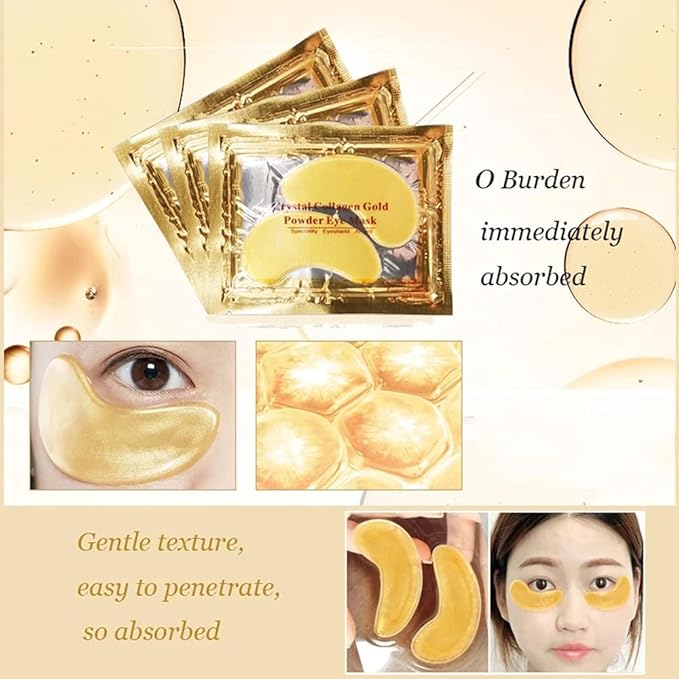 24K Gold Crystal Collagen Under Eye Mask, Anti Aging Hyaluronic Acid Under Eye Patches for Moisturizing & Reducing Dark Circles (15 Pairs)-VivaGrace Women