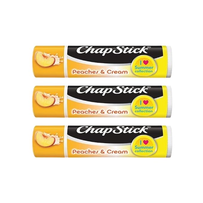 Peaches and Cream Chapstick 3-Pack. Includes Bonus Lip Balm Holder Keychain (Pink). Limited Edition Flavor from the Chapstick I Love Summer Collection, Unique Gift Bundle from-VivaGrace Women