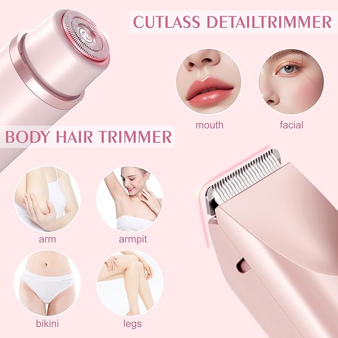 Bikini Trimmer for Women,Dermave Bikini Shaver,2-in-1 Electric Razors for Women(Pale Pink)-VivaGrace Women