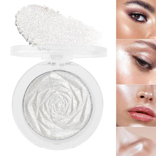Pearl White Face Highlighter Makeup Shimmer Glitter Rose Sparkly Highlighters Makeup Powder Palette for Face Cheek Skin iluminadores iluminador (pearl white)-VivaGrace Women