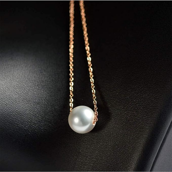 Single Pearl Pendant Necklace Chain Gold Necklace Short Necklaces for Women and Girls (Gold)-VivaGrace Women