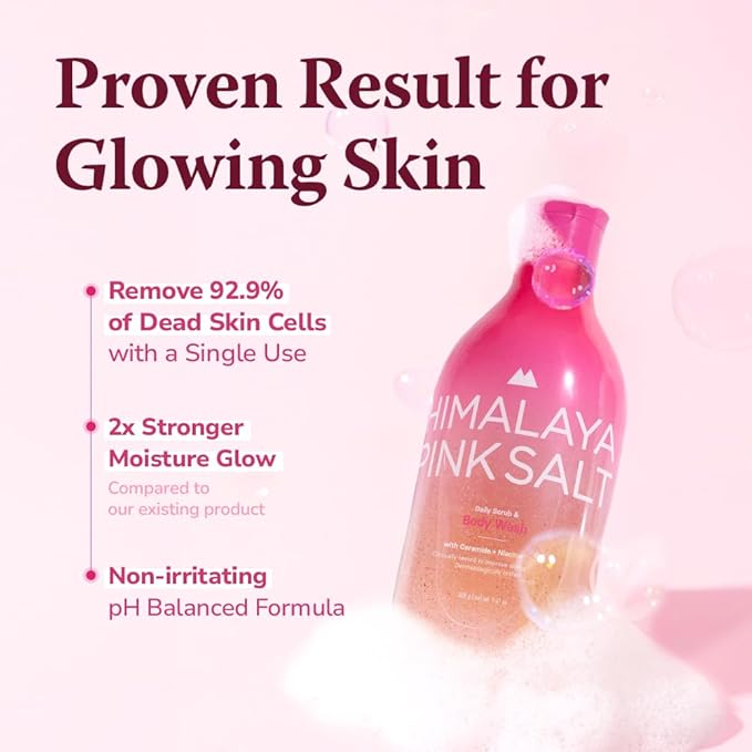 HIMALAYA PINKSALT Daily Scrub & Body Wash - Exfoliating Body Scrub, Dead Sea Salt & Himalayan Pink Salt, Natural Moisturizing Bodywash, Retinol & Hyaluronic Acid Shower Gel, Korean Skincare 14.1oz-VivaGrace Women