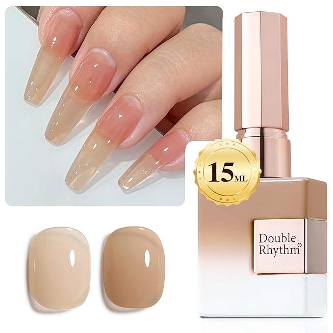Double Rhythm 0.50 OZ Translucent Gel Polish Same Color Same Bottle Sheer Pastel Neutral Natural Milky 15 ML Jelly UV Nail Art DIY at Home (Pale Nude-A1372)-VivaGrace Women