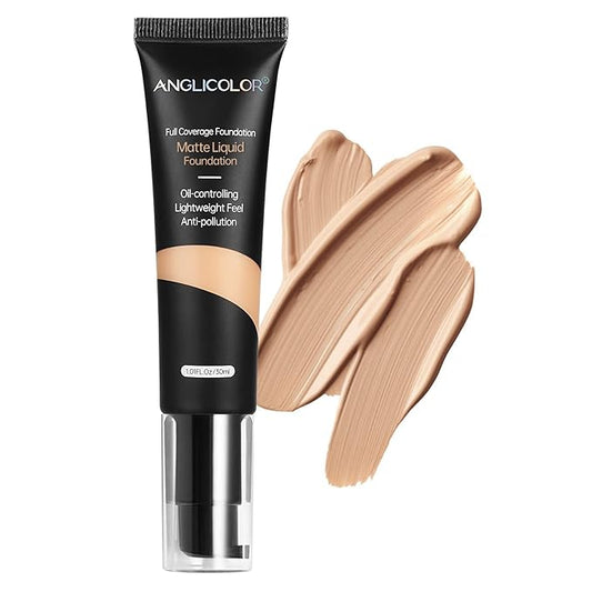 Matte Oil Control Concealer Foundation Flawless Soft Long Lasting Foundation Makeup,Waterproof Full Coverage Face Makeup Strong Concealer Foundation for Oily Acne Skin (#104 Buff Beige)-VivaGrace Women