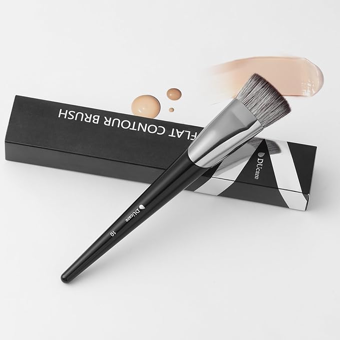 DUcare Foundation Brush Contour Bronzer Self Tanner Makeup Brushes for Liquid Makeup Flat Top Professional Buffing Blending Mineral Powder Face Brush, Black-VivaGrace Women