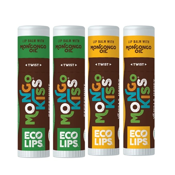 Eco Lips Mongo Kiss Organic Lip Balm 4 Pack - 100 Percent USDA Organic - Soothe, Moisturize Dry, Cracked and Chapped Lips - Made in USA (Peppermint & Vanilla Honey)-VivaGrace Women