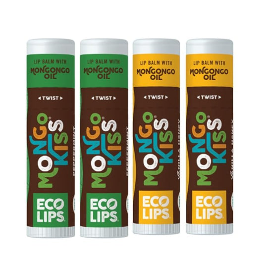 Eco Lips Mongo Kiss Organic Lip Balm 4 Pack - 100 Percent USDA Organic - Soothe, Moisturize Dry, Cracked and Chapped Lips - Made in USA (Peppermint & Vanilla Honey)-VivaGrace Women