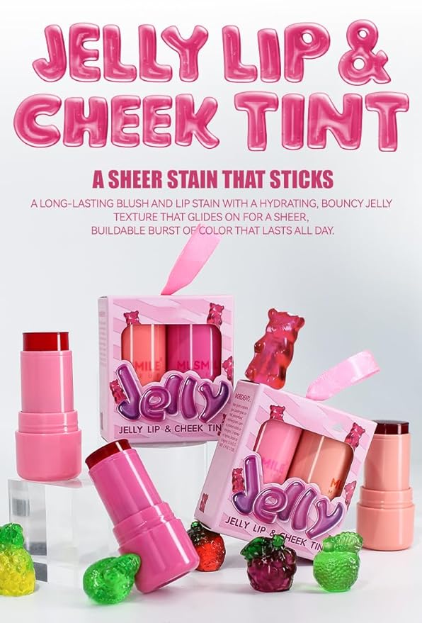 2 Pcs Milk Jelly Blush, Milk Cooling Water Jelly Tint, Vivid Color Water Jelly Tint Milk Blush, Sheer Eye Lip & Cheek Stick Stain, Long Wearing, Watercolor Finish Lip Gloss for Women, 01&02-VivaGrace Women