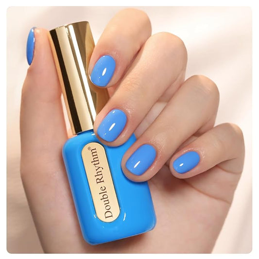 Double Rhythm 0.50 OZ Gel Polish Same Color Same Bottle Golden Round Hema Free Neutral Natural Milky 15 ML Jelly UV Polish Art DIY at Home (Blue-C1336)