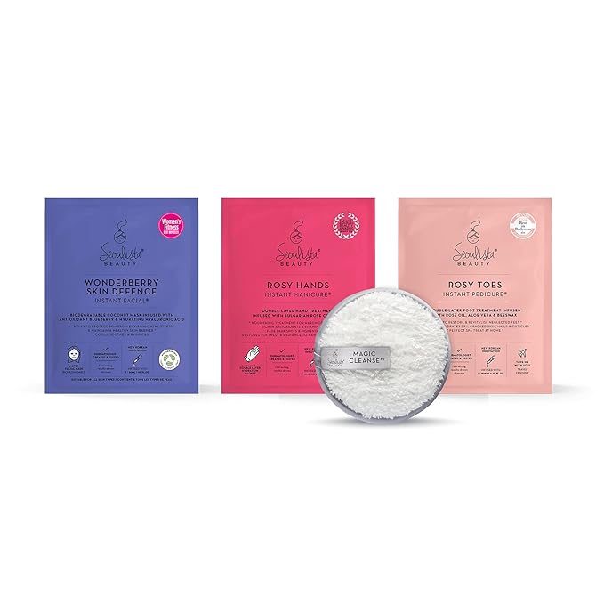 GLOWING AWAY Gifting Bundle | SKIN DEFENCE Sheet Mask | Rosy Toes - Foot Mask Instant Pedciure | Rosy Hands - Hand Mask Instant Manicure| Magic Cleanse™ Eco-friendly Cleansing Tool-VivaGrace Women