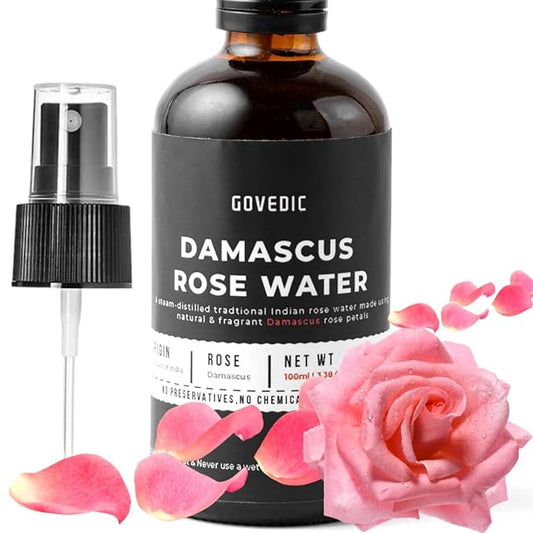 Govedic Rose Water Spray for Face Made with Damask Rose Petals, All-Natural Formula, No Dyes or Alcohol, Suitable for All Skin & Hair Types 100ml 3.38 Oz-VivaGrace Women