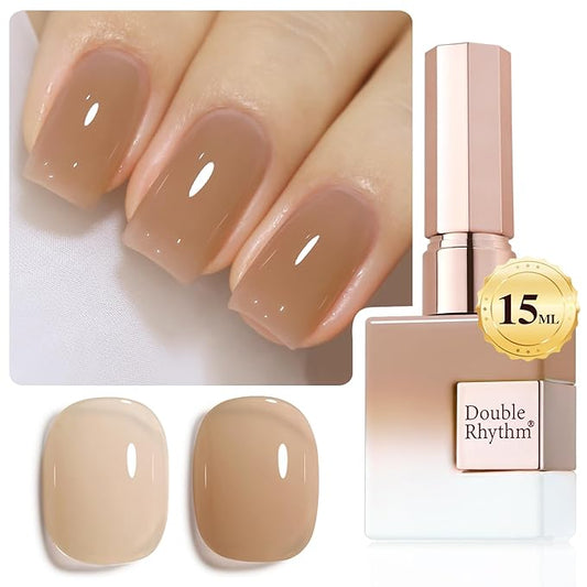Double Rhythm 0.5Oz Translucent Gel Polish Sheer Neutral Natural Light Milky Same Color Same Bottle 15ML Jelly Nail Art DIY at Home (Nude-A1372)-VivaGrace Women