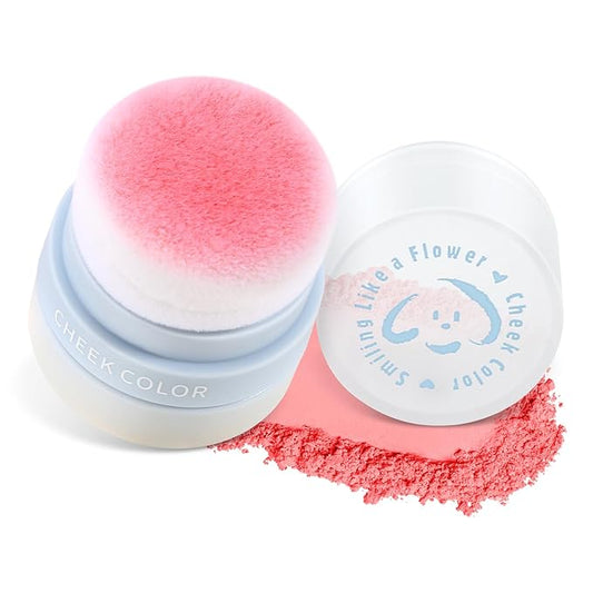 Boobeen Powder Blush for Cheeks, Air Cushion Matte Blush, Natural Highly Pigmented Blush Makeup Easy to Blend, Loose Blush Compact Long-lasting-VivaGrace Women