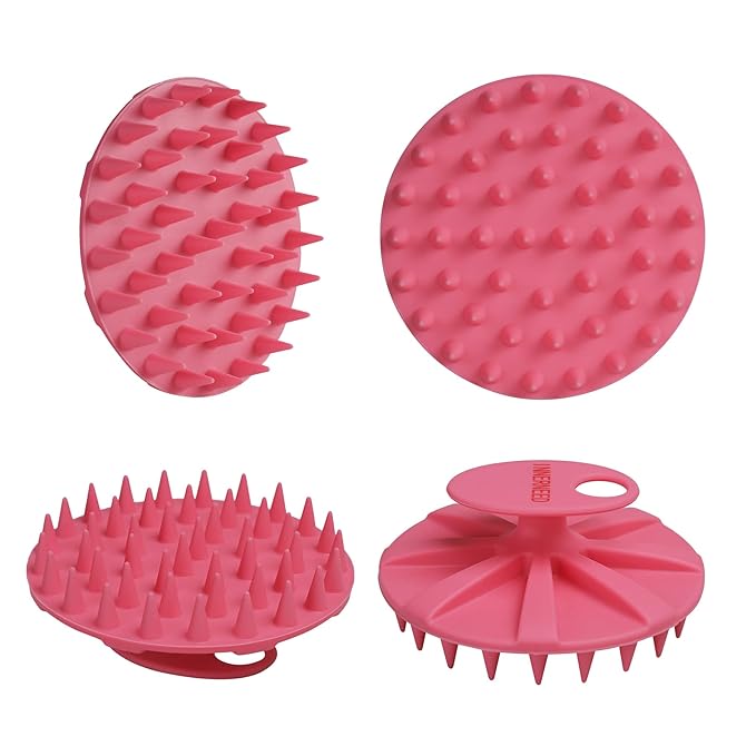 INNERNEED Scalp Massager Shampoo Brush, Wet & Dry Manual Scalp Care Head Scrubber Hair Washing, Soft Silicone Bristles, for Hair Growth, Dandruff Removal (Black+Pink)-VivaGrace Women