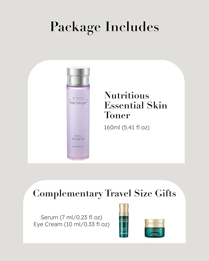 ISA KNOX AGE FOCUS VITAL COLLAGEN Emulsion, PRIME Wrinkle For All Serum & PRIME Eye For All Cream (177 ml/5.99 fl oz) - Korean Skin Care by LG Beauty. Vitamins C, B12 & E.-VivaGrace Women