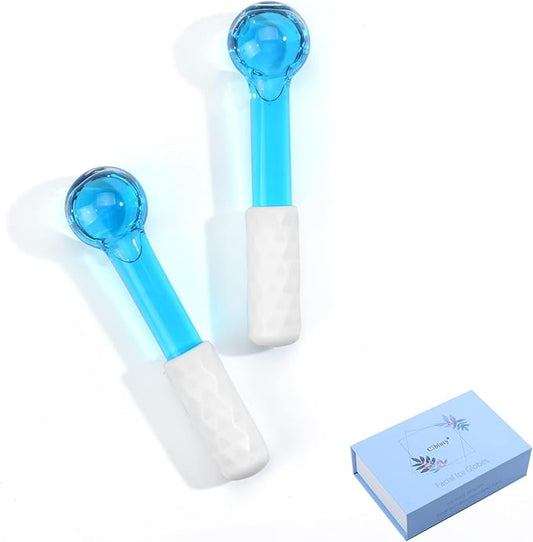 ICE GLOBES SMALL BALLS for Eyes, 2 PCS Blue Facial Globes for Massage Tool, Facial Roller Cold Skin Massagers, Tighten Skin, Reduce Puffiness and Dark Circles, Enhance Circulation-VivaGrace Women