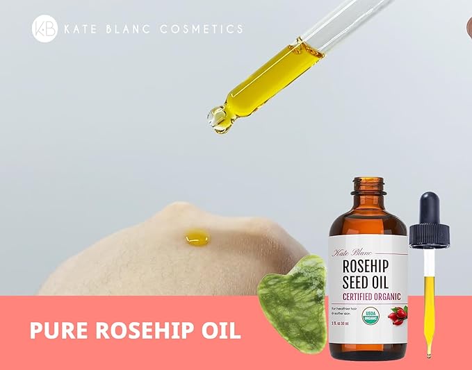 Kate Blanc Cosmetics Rosehip Oil for Face with Jade Gua Sha Stone (1oz, Organic, Pure, Cold Pressed) Rosehip Seed Face Oil for Gua Sha Massage-VivaGrace Women