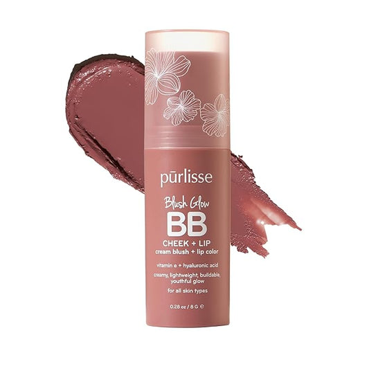 pürlisse Blush Glow BB Lip and Cheek Tint - Hydrating & Buildable 2-in-1 Cream Blush Stick for Cheeks & Lips - Formulated with Nourishing Vitamin E & Hyaluronic Acid - Moving Mauve (.28 oz)-VivaGrace Women