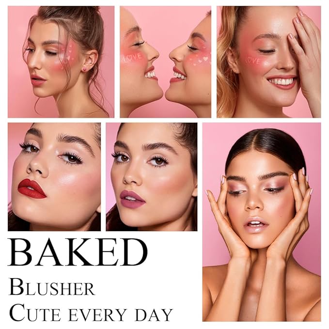 Baked Blush Powder, Natural Glow Blush Palette for Cheeks, Contour Brighten Highlight Face for a Shimmery or Matte Finish, Lightweight Blendable, Long Lasting Face Makeup #01-VivaGrace Women